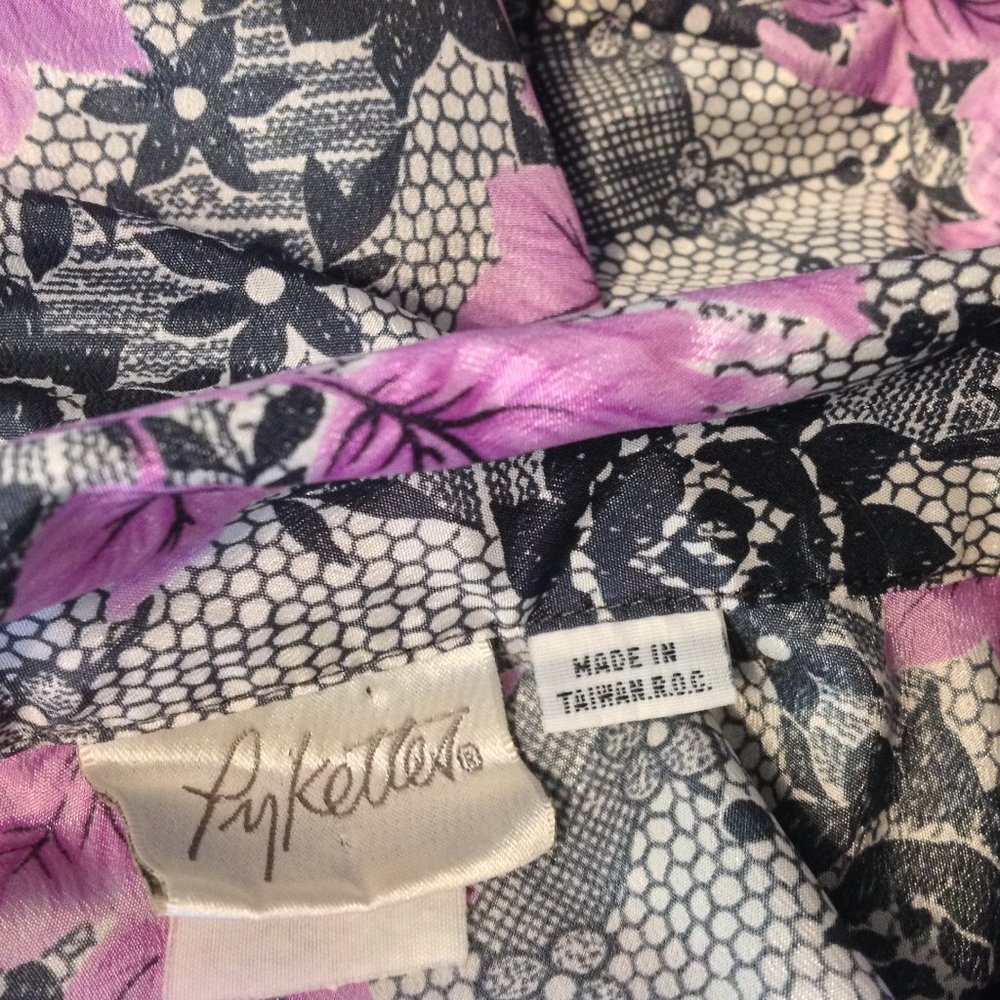 Vintage Pykettes Top Womens Medium Floral Lavender - Picture 6 of 6